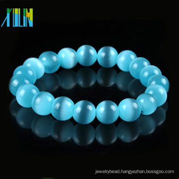 charm lake blue round cat eye glass beads bracelet